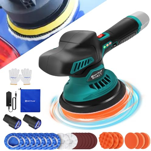 Akku Poliermaschine, Auto Poliermaschine Set 22pcs, Exzenter Poliermaschine mit 2pcs Batterie, Akku Wachsmaschine für Autodetailing, Autoreinigung und Polieren von Auto