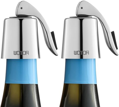 WOTOR Weinverschluss Edelstahl WeinFlaschenverschluss Wiederverwendbar Auslaufsicher hält Wein frisch (2 Stück,Silber)