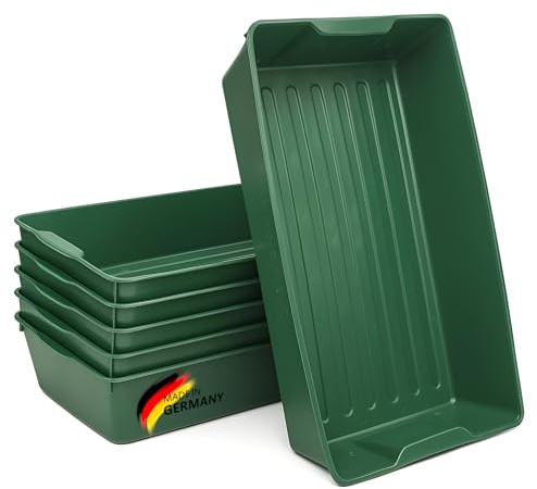 Gärtnerbox 58x32x11 cm 6er Set Pflanzschale Anzuchtwanne Saatschale Grün | BURI Pikierschale robust, wetterfest und frostfest für Saatschalen, Pflanzwanne, Gewächshaus und Pflanzenanzucht