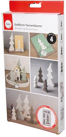 Rayher Silikon Gießform Tannenbäume, 4 Einzelmotive, Formgröße 14,5 x 26 x 2 cm, Dekoration Weihnachten, Ausgießen mit Kreativ-Beton, Schmuck-Beton, Raysin-Gießpulver, Wachs, 36191000