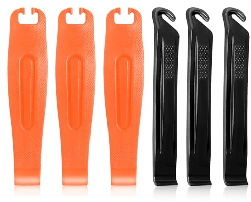 Wangzhenxi 6-teiliges Fahrradreifen Reparaturset mit 2 Arten von Fahrradwerkzeugen, Tragbarer Reifenwechsler, Montageheber für Fahrradreifen (Orange, Schwarz) – Ideal für Schwalbe und Rennrad