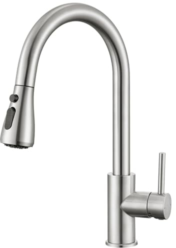 CECIPA Wasserhahn Küche, Hochdruck Küchenarmatur mit ausziehbar Brause, Armatur Küche mit zwei Sprühfunktionen, 360° schwenkbarer, Spültischarmatur mit einfacher Montage, Edelstahl Gebürstet