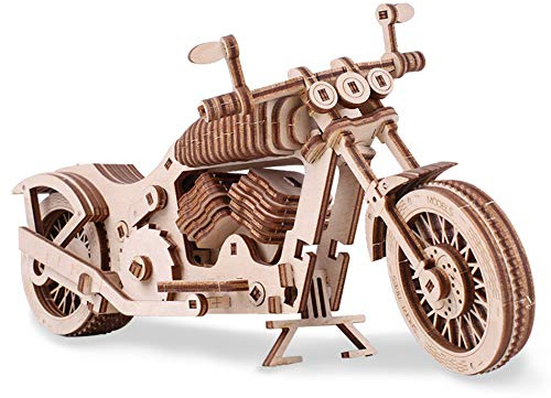 GuDoQi 3D Holz Puzzle, Motorrad Modell-bausatz mit Gummibandmotor, Mechanischer Holzbausatz zu Bauen, DIY Montage Holzpuzzle, Bastelset, Geschenk aus Holz fur Erwachsene Männer Jugendliche