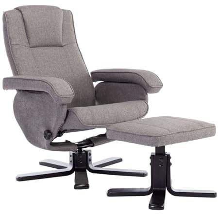 SVITA Charles Relaxsessel Hocker Sessel Fernsehsessel Drehsessel Polyester Holz Grau