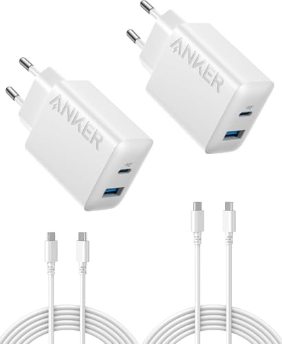 Anker 20W USB C Ladegerät, iPad Netzteil, USB-Schnellladenetzteil, iPad Ladegerät, Kompatibel mit iPhone 17/16/15 Series (2X 1,5m USB C Kabel inkl.)