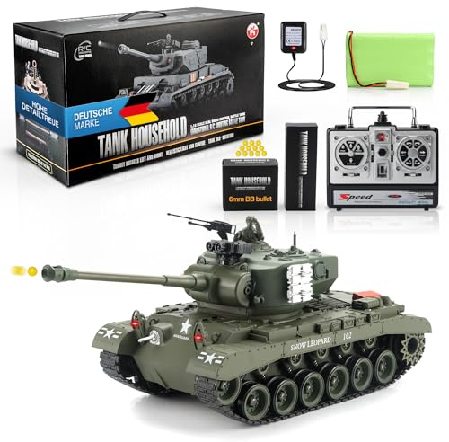 GOODS+GADGETS Ferngesteuerter RC M26 Pershing 1:16 Modellbau Panzer 2.4GHz Snow Leopard Tiger; Schuss-Funktion, Sound, RTR(Pershing Snow Leopard)