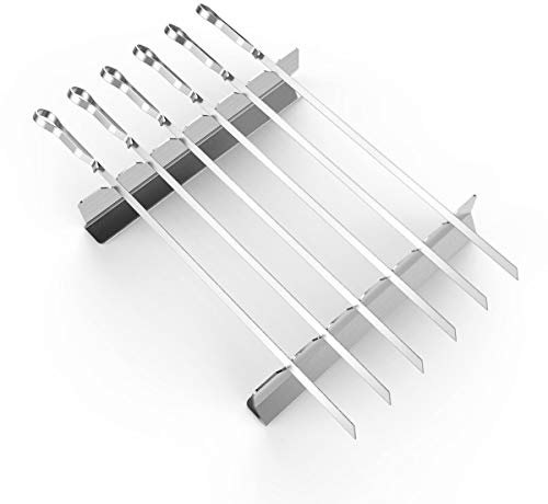 BearMoo Schaschlikspieße Edelstahl, 43cm Lange Wiederverwendbare Flache Schaschlik Grillspieße, Grillzubehör Set für Grillen Im Freien, 6 Stück Mit 2 halterung Ständern und Aufbewahrungstasche