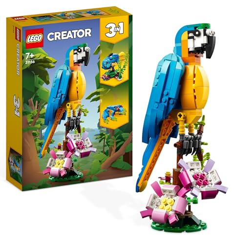 LEGO Creator 3in1 Exotischer Papagei - Konstruktionsspielzeug mit DREI Tierfiguren - Spielzeug mit Papagei, Fisch und Frosch Minifiguren - Kreatives Geschenk für Mädchen und Jungen ab 7 Jahren 31136
