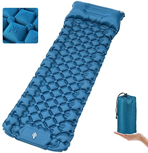 NHOWIN Isomatte Camping - Tragbar Strandmatte Luftmatratze Camping, Aufblasbare Matratze mit Integrierter Fußpumpe & Kissen, Aufblasbare Isomatte Ultraleicht Für Strand, Outdoor, Wandern