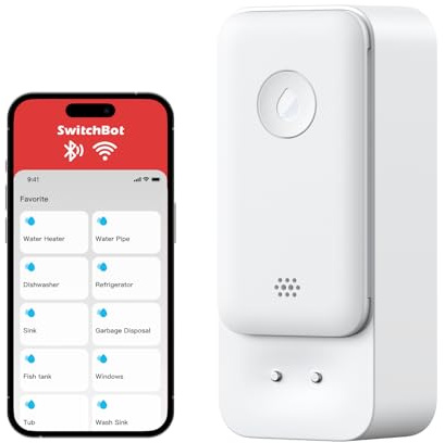 SwitchBot WLAN Wassermelder, Smart Wassersensor, 100dB Einstellbarer Alarm & App-Benachrichtigung, IP67 Wasserdicht, Wasserleck-Detektor für Küche, Bad, Keller, kein Hub erforderlich (nur 2.4G)