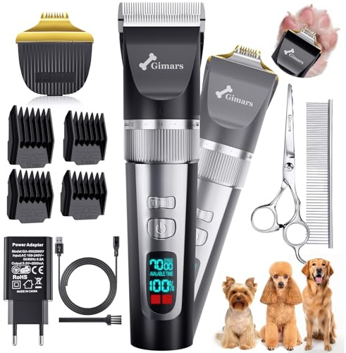 Gimars 4-in-1 Hundeschermaschine mit Hunde Trimmer, 7000 U/min Leise Hunde Schermaschinen Set, USB Aufladbare kabellose Tierhaarschneidemaschine, Schermaschine Katze Hunderasierer für dichtes Fell