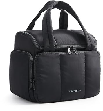 BAGSMART Reise Kulturbeutel Groß Kulturtasche Multi Taschen Weit Offene Waschbeutel für Frauen Toilettenartikel Make up Kosmetik Reisetasche mit Griff Schwarz