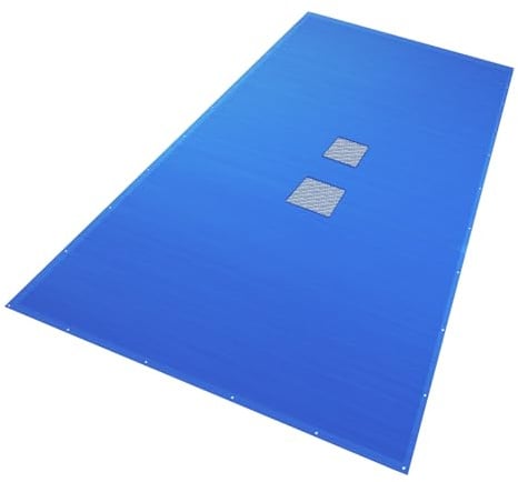 VOUNOT Poolabdeckung rechteckig, Pool Abdeckplane aus Polyethylen 160 g/m² mit Abflussnetz, Doppelte Poolplane Wasserdicht Schimmelresistent Reißfest mit Aluminiumösen 5X10m, Blau