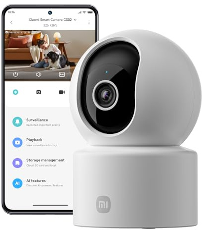 XIAOMI C302 Überwachungskamera Innen, 2K 3MP 360° Kamera Überwachung Innen | Virtuelle Schutzbarriere, Personen- und Haustiererkennung & -verfolgung, Starlight Farbe Nachtsicht, Zwei-Wege-Audio, WLAN