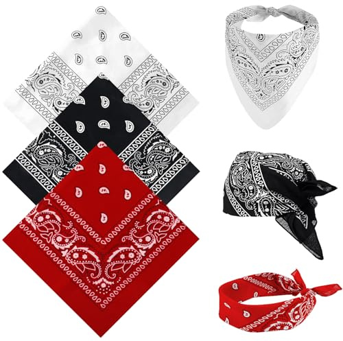 Qufiiry 3 Stück Bandana Kopftuch Damen und Herren, Multifunktionale Große Paisley Bandana Kopftücher Damen, Headwear Haar Schal Ansatz Handgelenk Kopf Biker(55 x 55 cm, Rot, Schwarz, Weiß)