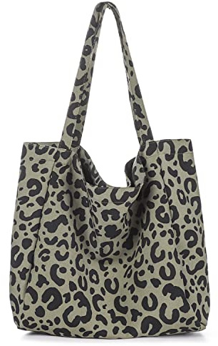Canvas Tasche Damen, Etercycle Umhängetasche Damen Schultertasche Lässige Tote Handtasche für Alltag, Büro, Schulausflug und Einkauf (Leopardenmuster)