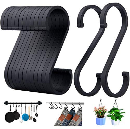 ACMETOP S Haken, 12er Pack S-förmige Haken, S Haken für hängende Töpfe und Pfannen, Pflanzen, Kaffeetassen, Kleidung, Handtücher in Küche, Schlafzimmer, Bad, Büro und Garten（Schwarz Matt）