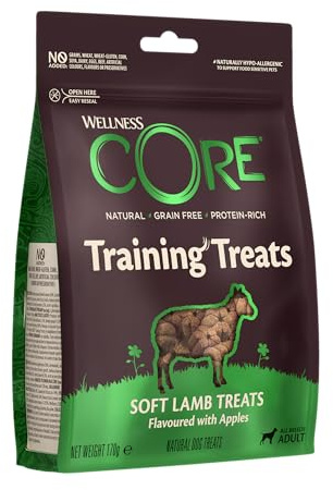 Wellness CORE Training Treats 170g, Lamm & Apfel – sanfte Hundeleckerli für alle Hunderassen, getreidefrei, natürlich, hypoallergen, proteinreich, hoher Fleischanteil, ideale Größe für das Training