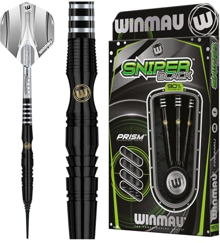WINMAU Sniper Black Professionelles Wolfram-Dart-Set mit Flights und Schäften (Shafts)