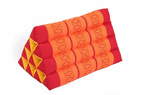 Handelsturm Dreieckskissen Rückenstützkissen 50x28cm – Keilkissen mit 100% Kapok Füllung, waschbar, handgefertigt, ideal als Lesekissen & Meditationskissen (rot-orange)