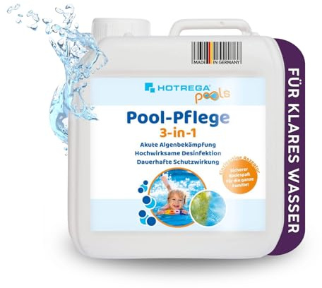 HOTREGA Pool-Pflege 3in1 Konzentrat 2 Liter | Algenvernichter, Desinfektion & Algenverhütung für kristallklares Wasser | Pool Reinigung & Wasserpflege