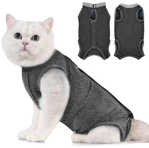 Avont Katzenbody nach OP Erholungsanzug Kleidung Modal Recovery Kastration Spay Entwöhnung Leckschutz Suit für Katze, Bauchwunden oder Hautkrankheiten-S-Dunkelgrau