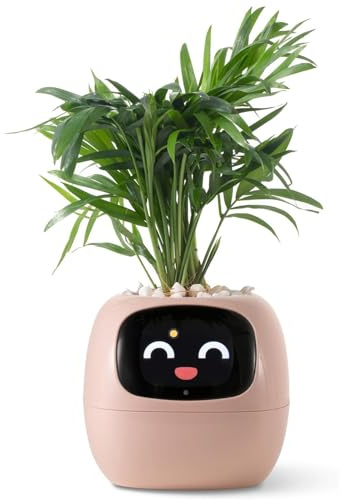 PLANTSIO AI Intelligenter Blumentopf-Roboter, Emoji-Pflege-Funktion, Komplette Interaktionsfunktionen, Perfektes Schreibtischgeschenk für Pflanzenfreunde Ivy (ROSA)