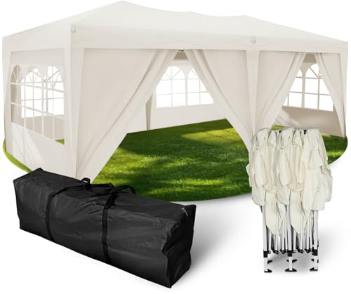 Kronenburg Faltpavillon wasserdicht Pavillon mit 6 Seitenteilen, Gartenzelt, 3x6 m - mit UV Schutz 50+, Champagner