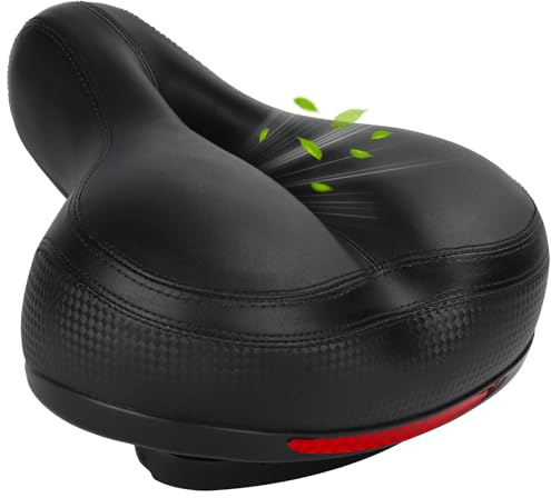 TONBUX Fahrradsattel Fahrrad Sattel für Damen Herren Bequem Weich Gel Fahrradsitz Wasserdicht Atmungsaktiv mit Reflektor Schwarz