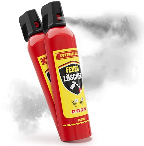 Feuerlöscher Haushalt 2er Set - 750ml - für mehr Sicherheit im Alltag - Idealer Fettbrandlöscher für die Küche - Perfekt geeignet als Mini Feuerlöscher Auto - Löschspray sofort & sicher einsatzbereit
