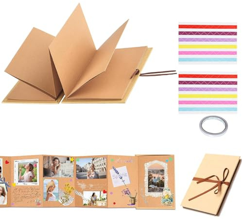 ERBO Fotoalbum zum Selbstgestalten (28x21cm), Akkordeon-Falten-Sammelalbum, DIY Scrapbook FotobuchKann als Abschluss Geschenk, Geburtstagsgeschenk, Hochzeitstagsgeschenk (34 Seiten, Hellbraun)