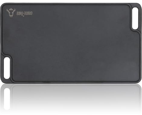 BBQ-Toro Gusseisen Grillplatte mit Griffen | 40 x 23 cm | Wendeplatte, beidseitig verwendbar | Rechteckig, Universal und Massiv | Grillblech für Holzkohle und Gas, Grillzubehör, Grillpfanne