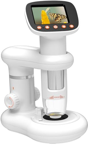 HOMEASY Mikroskop für Kinder 1000x Zoom 2 Zoll LCD LED Weiß | Tragbares Digitalmikroskop mit USB Betrieb 16GB SD-Karte und LED Beleuchtung.