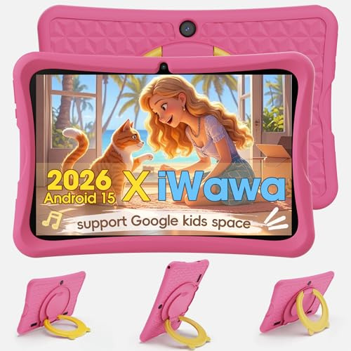 DigiLand Android 15 Kinder Tablet 10,1 Zoll, 6GB RAM + 32GB ROM (erweiterbar), Elternkontrolle, Kinder-Apps vorinstalliert, Doppelkamera, inkl. robuster Schutzhülle (Rosa)