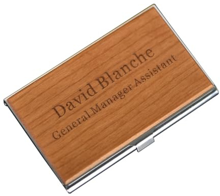 Asbanzerks Visitenkartenetui aus Holz, personalisierbar, aus Holz und Edelstahl, Kartenetui für Damen und Herren, Kirschrot