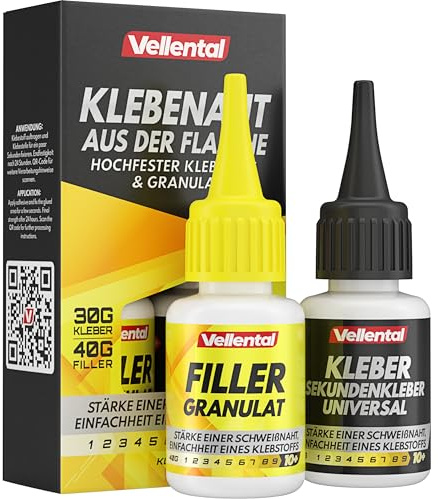 Klebenaht aus der Flasche - 2K Sekundenkleber extra stark mit Filler (XXL Packung) - Profi Kleber für Plastik, Kunststoff, Holz, Metall, GFK, uvm. - Hitzebeständig & wasserfest