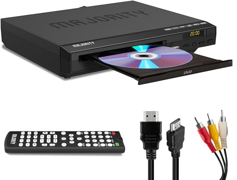MAJORITY DVD Player | Region Free Mini DVD-Player Kompakt für TV/Fernseher | 1080p Upscaling, USB & CD Wiedergabe | Mit HDMI Kabel & Fernbedienung