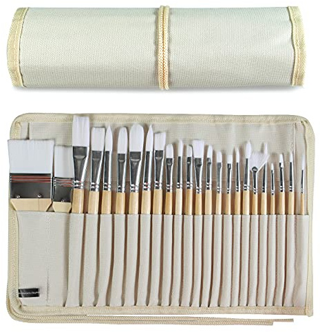 24-teiliges Künstlerpinsel-Set, multifunktionale Holzgriffe, Pinsel mit Leinwand-Pinseletui, professionell für Acryl-Öl- und Aquarellmalerei.