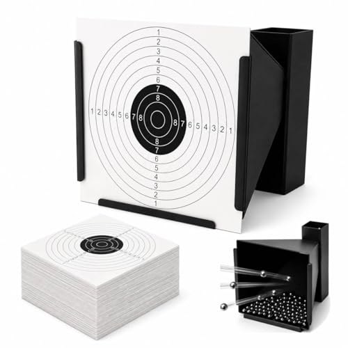 Stahl Kugelfang mit 100 Zielscheiben 14x14 cm für Luftgewehr, Airsoft, Diabolos und BBS – stabile Schießscheibenhalterung aus Metall, ideal für Training und Präzisionsschießen