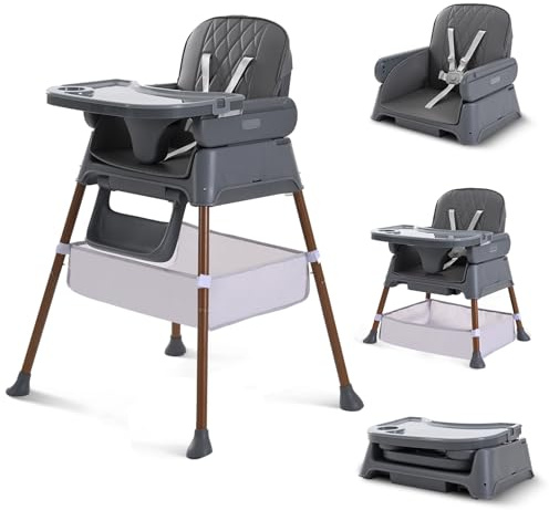 Hochstuhl Baby, Verstellbare Umwandelbare 3 in 1 Kinderhochstuhl, Tragbare Kompakte Baby Kleinkind Fütterung Stuhl Reise Hochstuhl Booster für Kleinkind, von 6 Monaten bis 3 Jahren (dunkelgrau)