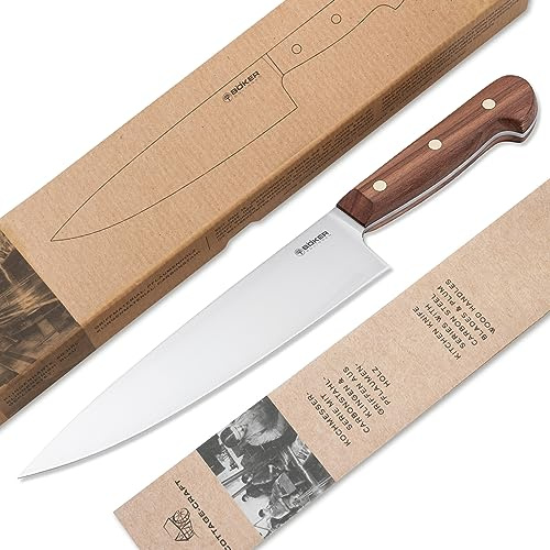 BÖKER SOLINGEN® Cottage-Craft - handgefertigtes Carbonstahl Chefmesser Solingen - extra scharfes Küchenmesser mit Holzgriff - in edler Geschenkbox, 35.2