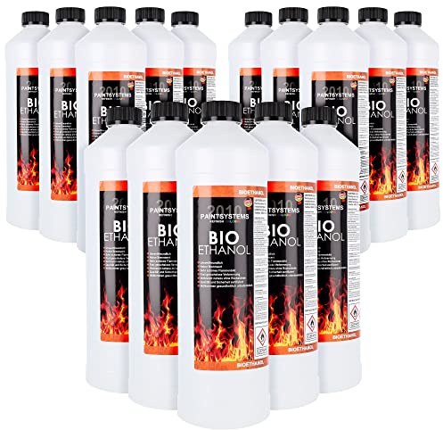 Bio Alkohol 100% 15 x x 1 Liter - BIOETHANOL für Alkohol-Kamine, Tischfeuer, Ethanolkamine, Alkoholbrenner, Terrassenfeuer, Raumfeuer, Standfeuer oder Gartenfeuer