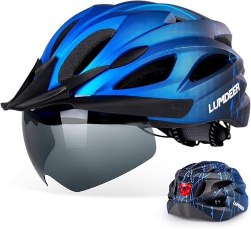 LUMDEER Fahrradhelm Erwachsene mit Licht, Radhelm mit Abnehmbarer Magnetische Schutzbrille Visier UV400, City Helm Urban für Herren und Damen, Bike Helmet mit 18 Belüftungskanäle