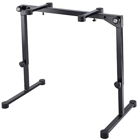 K&M 18820 Keyboardtisch Omega Pro - Schwarz aus Stahl mit 4 Kabelklemmen - flaches Packmaß - erweiterbar - inkl. Tragegurt