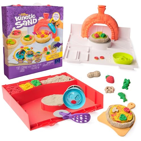 Kinetic Sand Squish Pizza Set - 453 g original kinetischer Sand, ab 5 Jahre | Original aus Schweden, Mit Pizza-Ofen & viel Zubehör, Kreative Pizzas formen, Fördert Feinmotorik