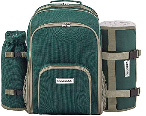 anndora Picknickrucksack Rucksack + 11 TLG. Zubehör f. 2 Personen + Picknickdecke - grün