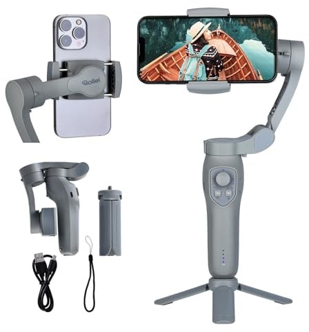 Rollei Steady Butler Mobil 3 SE Gimbal Smartphone 3 Achsen, Handy Stabilisator für Videos Leichter 280g mit App Steuerung Kompatibel mit iPhone und Android, Gimbal-Smartphone-Handy-Stabilisator-Video
