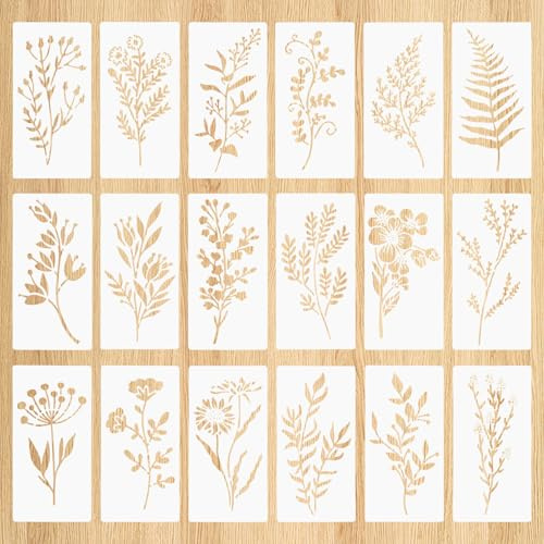 18 Stück Airbrush Schablonen zum Malen, 15 * 7.5cm Blumen Schablonen Blätter, Schablone Stencil, Textilgestaltung für Scrapbooking Möbel Deko