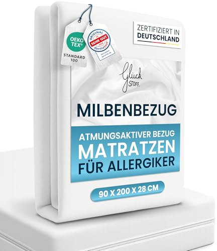 Glückstoff® Premium Milbenbezug Matratze 90x200x28 [Zertifiziert IN Deutschland] Allergiker Bettwäsche Set Anti Milbe - Allergiker Matratzenbezug - Encasing Bettwäsche Anti Milben - Milbenschutzbezug