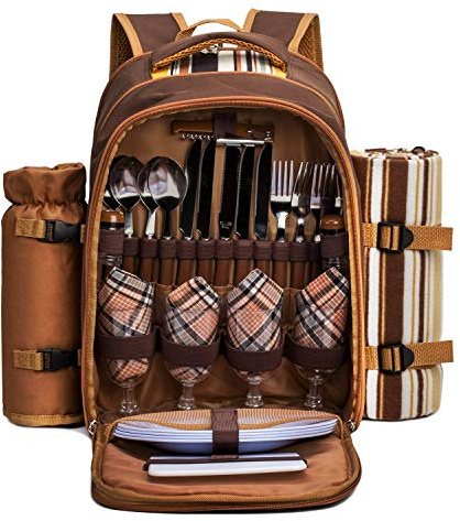 apollo walker Picknickrucksack 4 Personen Picknick Set (Set & Decke) Thermotasche Kühltaschen für Camping, Strand, Wandern Barun